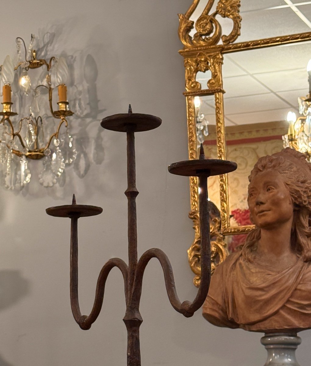 16th Century High Period Wrought Iron Castle Candelabra-photo-3