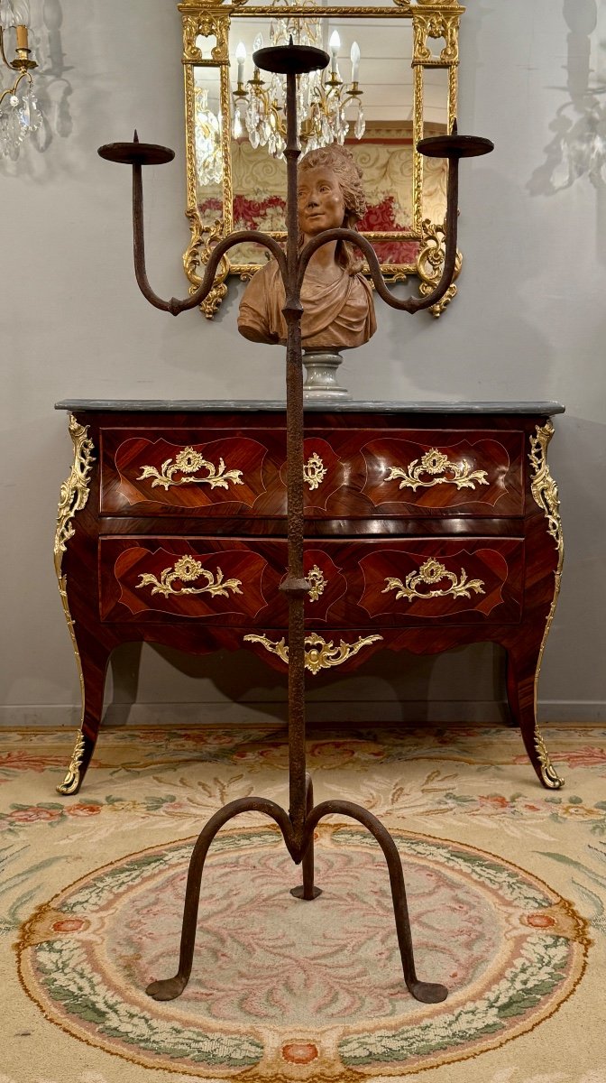16th Century High Period Wrought Iron Castle Candelabra-photo-4