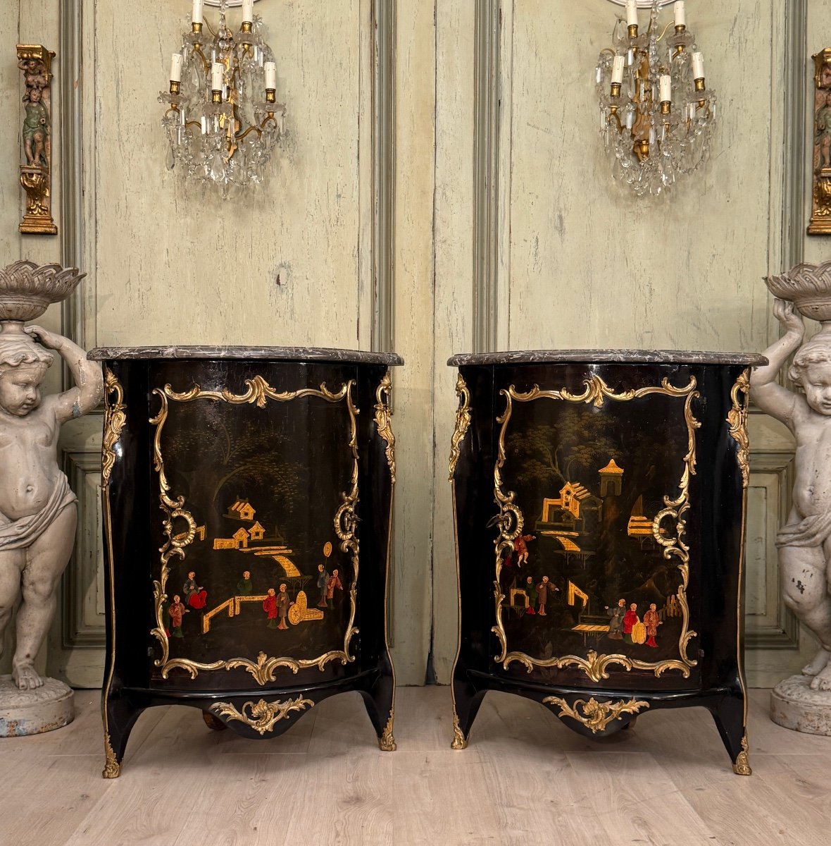 Pair Of Chinese Lacquer Corner Cabinets From The Louis XV Period, Circa 1750