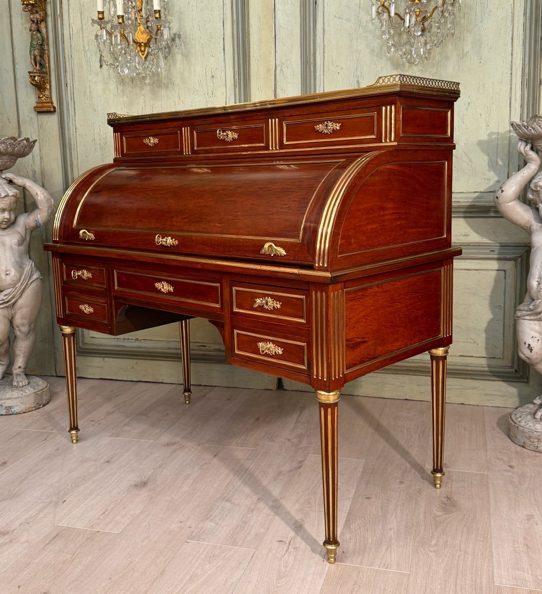 Important Louis XVI Style Mahogany Cylinder Desk Circa 1860-photo-3