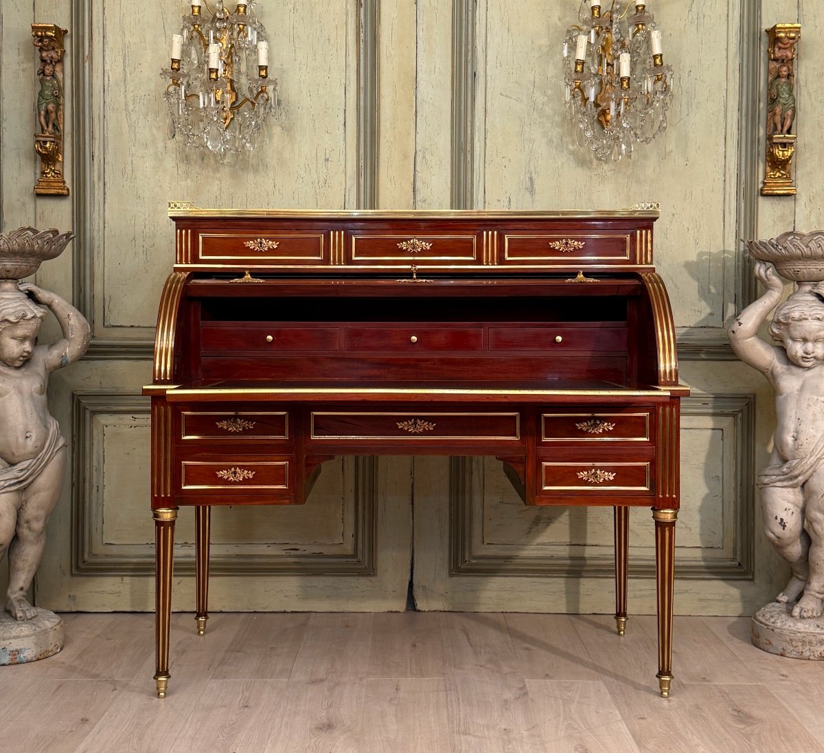 Important Louis XVI Style Mahogany Cylinder Desk Circa 1860-photo-4