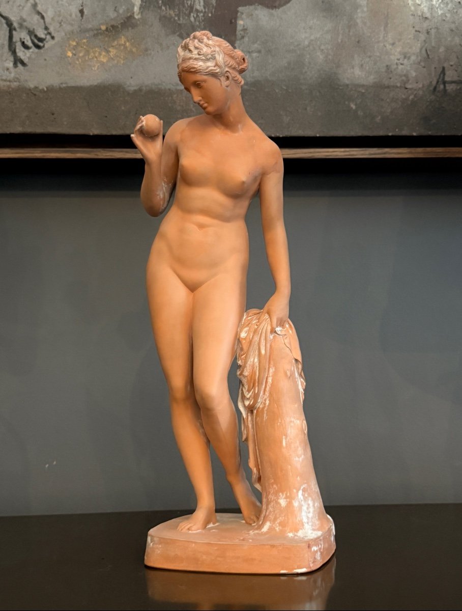 Peter Ipsen, Sculpture En Terre Cuite Venus A La Pomme (1815 - 1860)