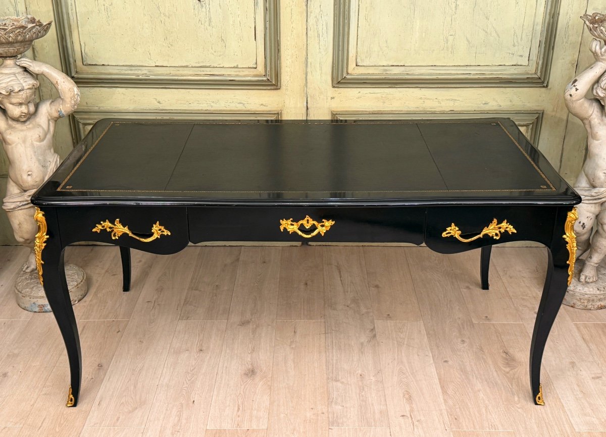 Maison Jansen, Bureau Plat Laqué Noir De Style Louis XV Vers 1940 -1950 -photo-4