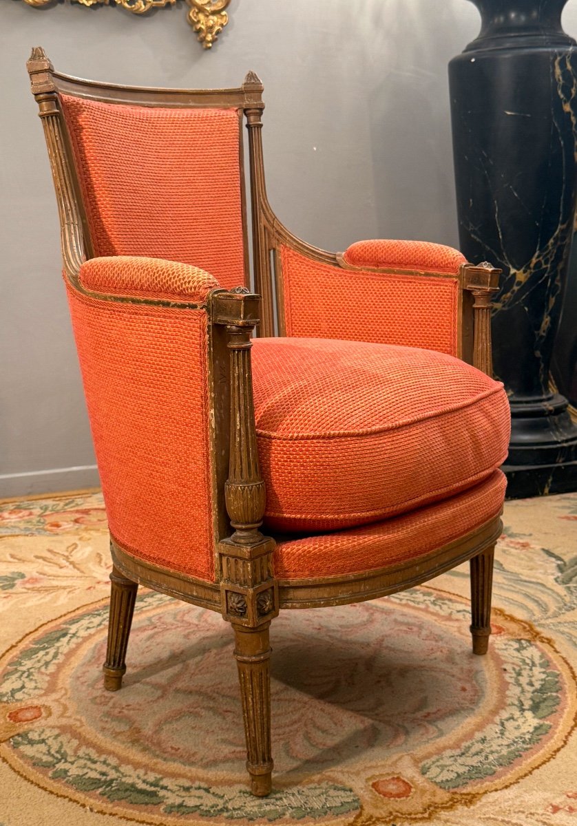 Bergère En Bois Laqué d'Epoque Louis XVI, Vers 1780-photo-4