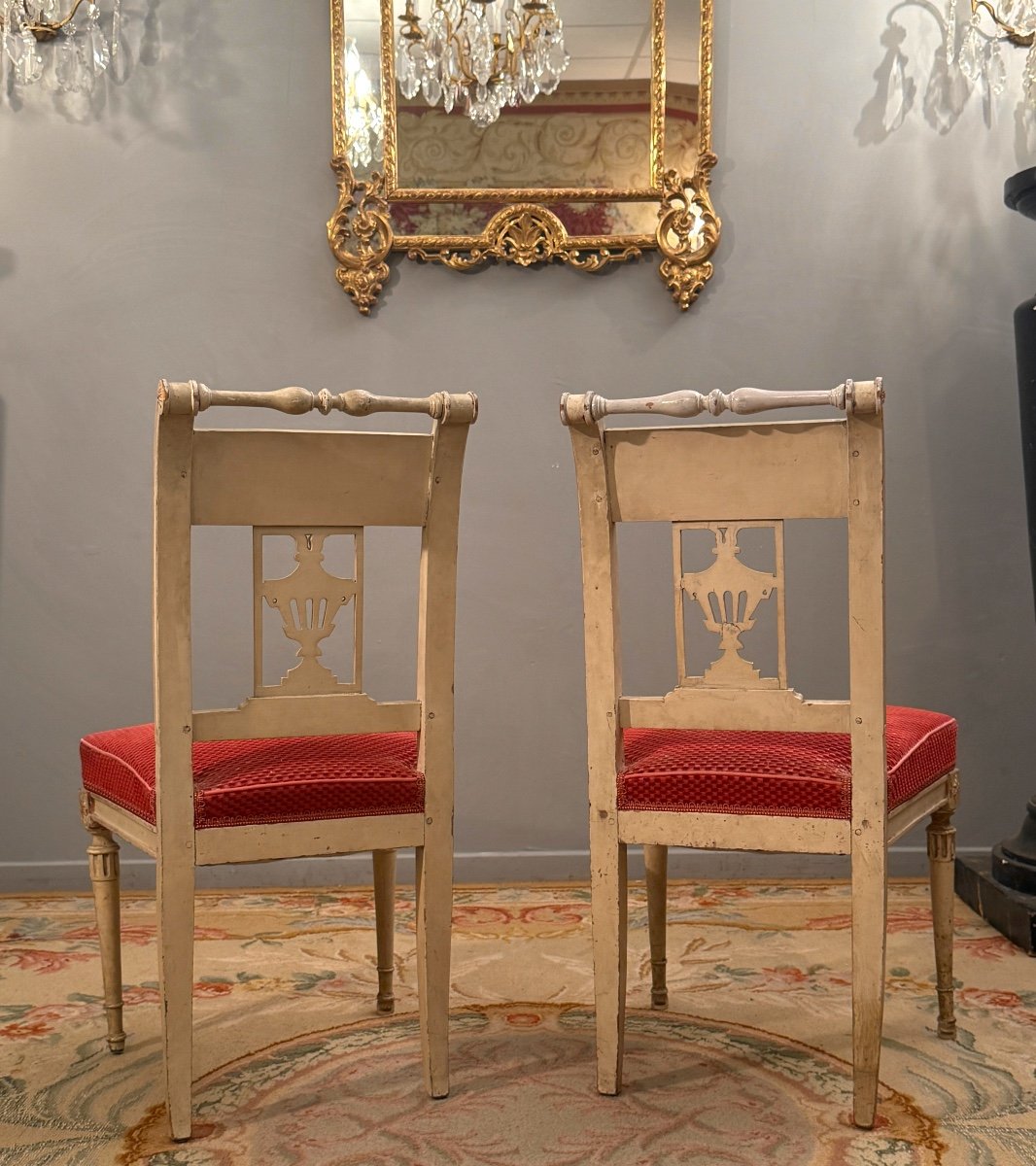 Paire De Chaises En Bois Laqué d'Epoque Directoire Vers 1795-photo-4