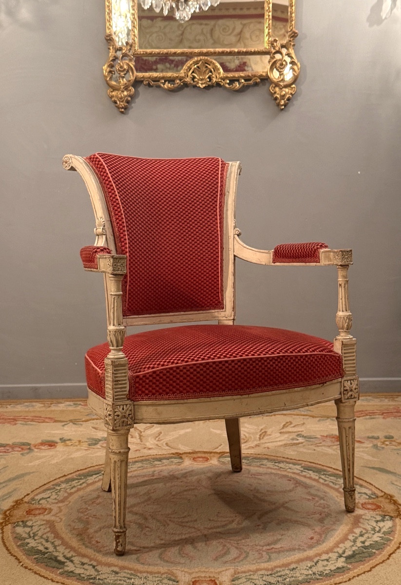 Fauteuil Cabriolet En Bois Laque d'Epoque Directoire Vers 1795-photo-2
