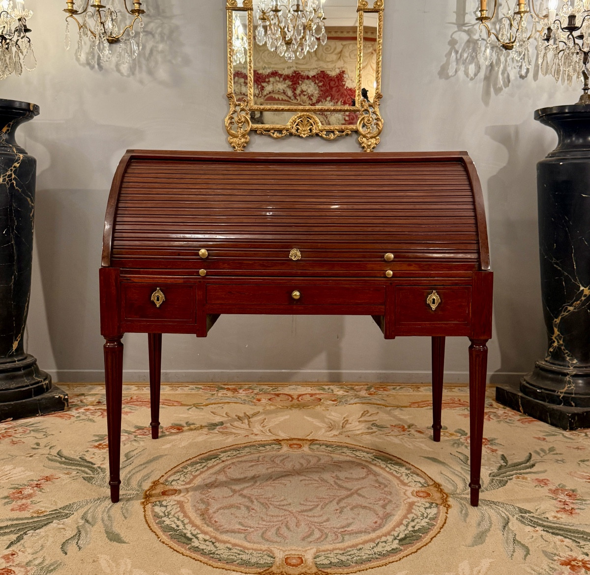 Etienne Avril, Bureau Cylindre A Lamelles Estampillé d'Epoque Louis XVI Vers 1780-photo-7