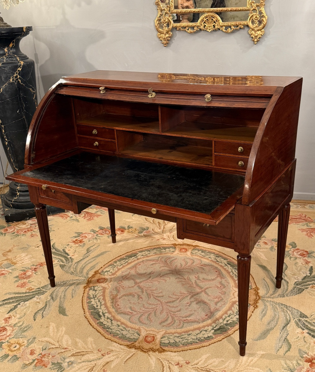 Etienne Avril, Bureau Cylindre A Lamelles Estampillé d'Epoque Louis XVI Vers 1780-photo-8