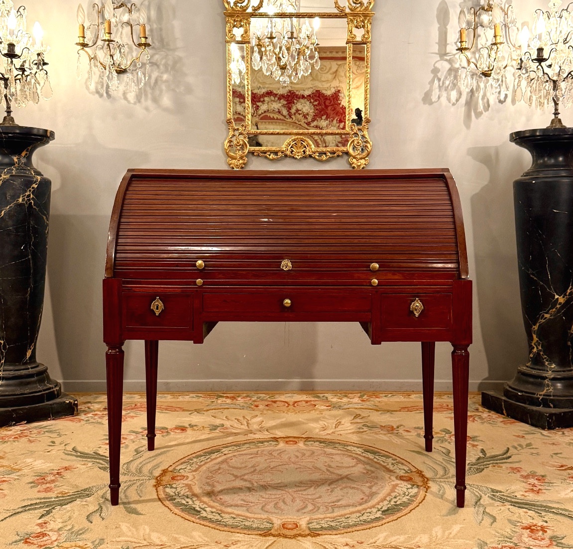 Etienne Avril, Bureau Cylindre A Lamelles Estampillé d'Epoque Louis XVI Vers 1780