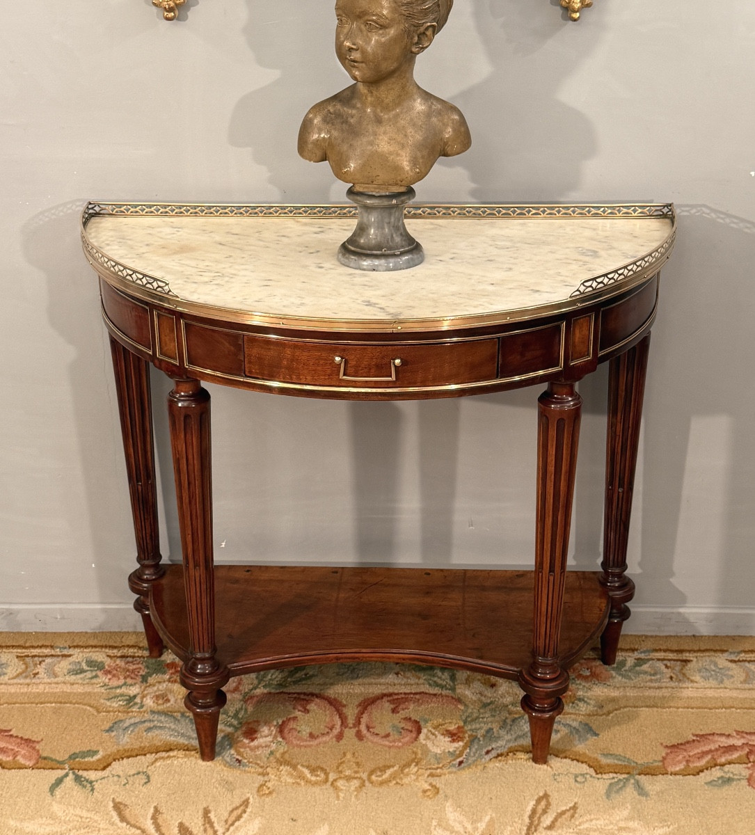 Console Demi-lune En Acajou d'Epoque Louis XVI, Vers 1780-photo-3