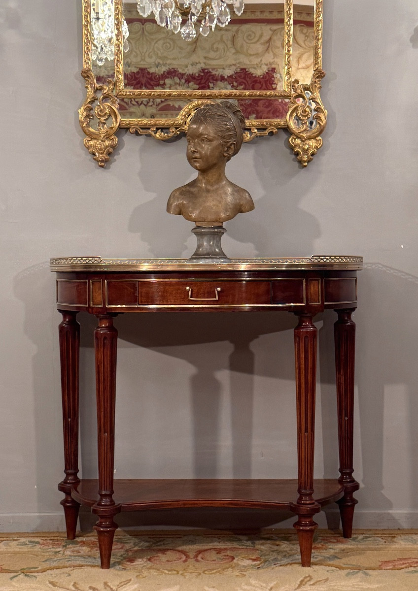 Console Demi-lune En Acajou d'Epoque Louis XVI, Vers 1780-photo-1