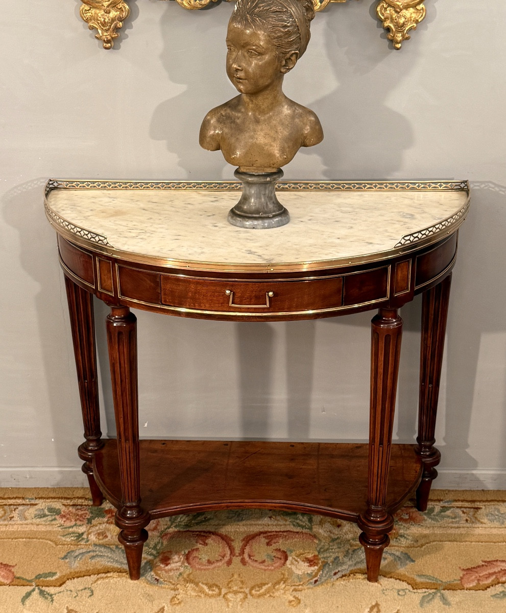 Console Demi-lune En Acajou d'Epoque Louis XVI, Vers 1780-photo-5