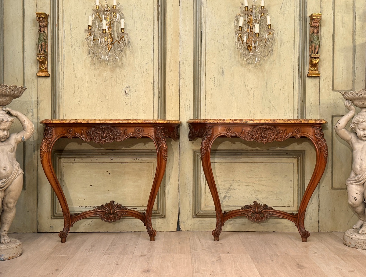 Maison Krieger, Paire De Consoles Estampillées De Style Louis XV, (1826 - 1910)
