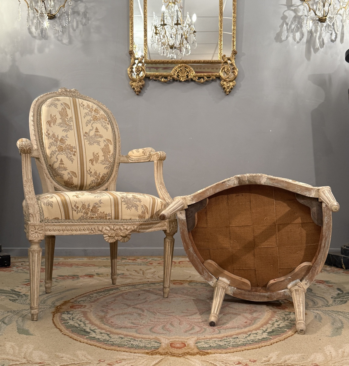 Paire De Fauteuils Cabriolet En Bois Laqué d'Epoque Louis XVI Vers 1790-photo-4