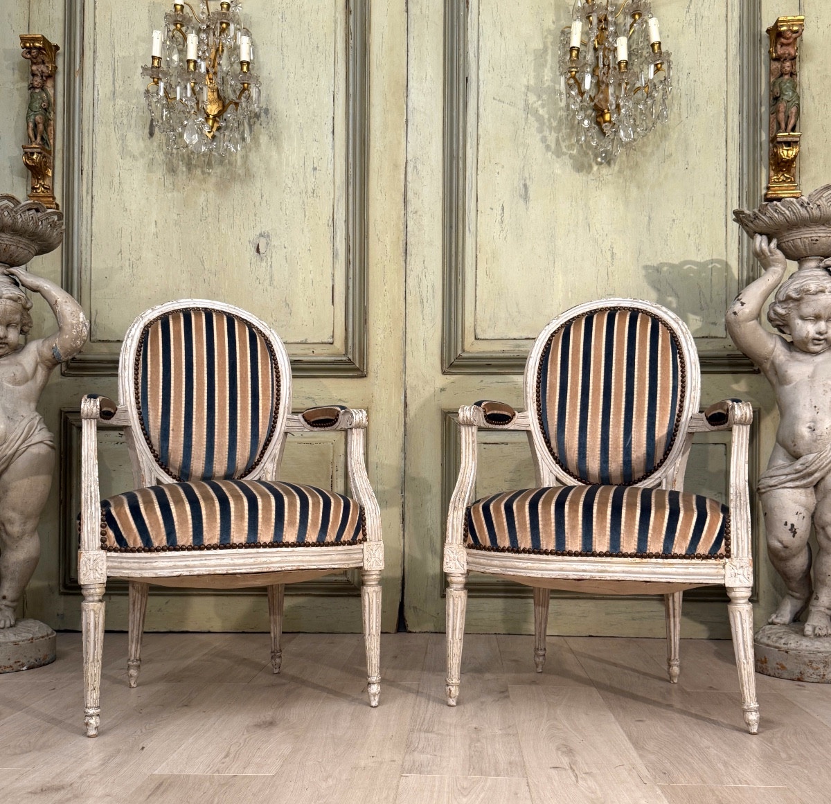 Nl Mariette, Pair Of Louis XVI Cabriolet Armchairs Circa 1780-photo-4