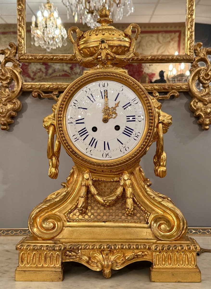Louis XVI Style Gilt Bronze Mantel Clock From The Napoleon III Period-photo-5