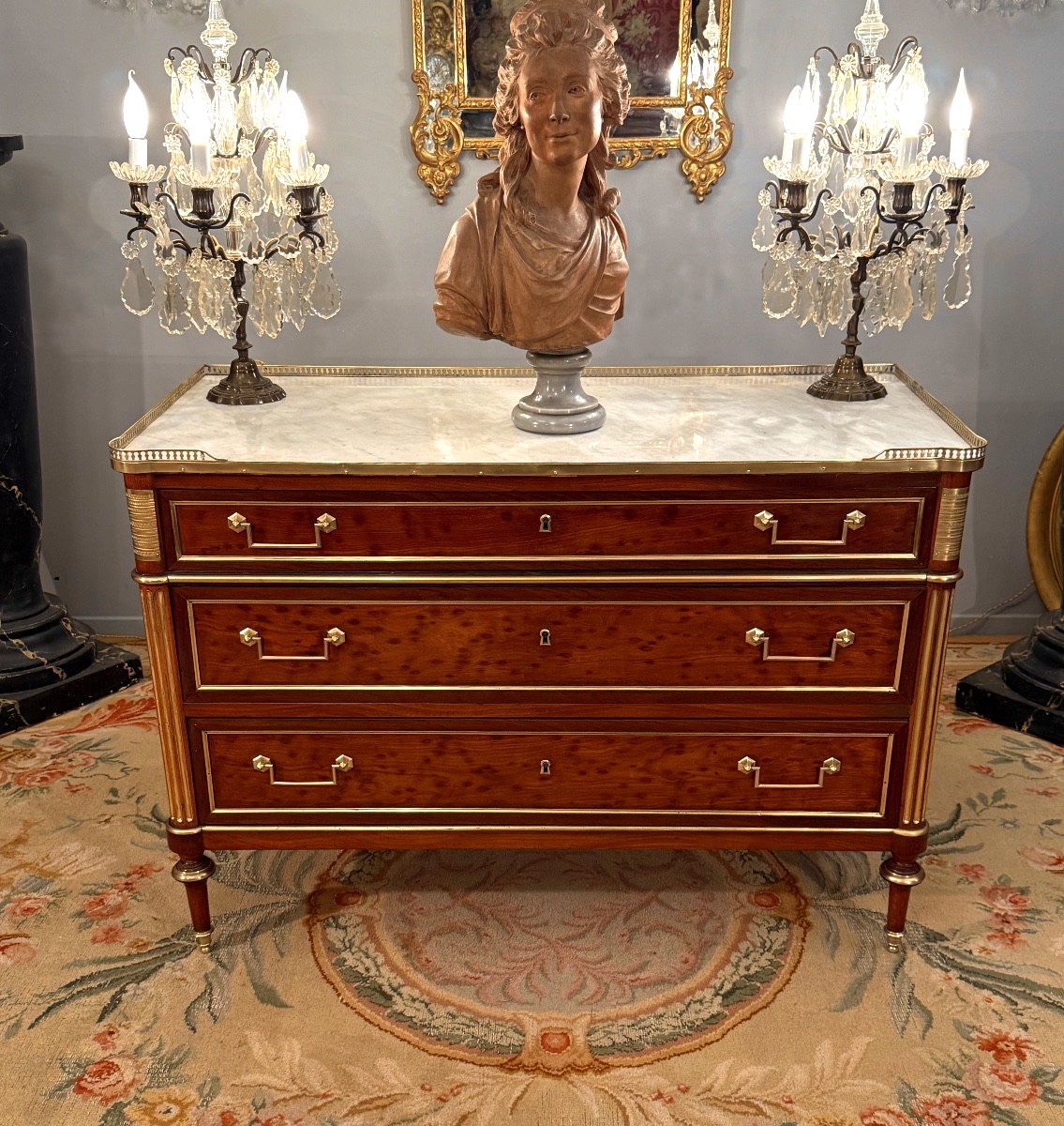 Commode d'Officier En Acajou Moucheté d'Epoque Louis XVI Vers 1780-photo-3