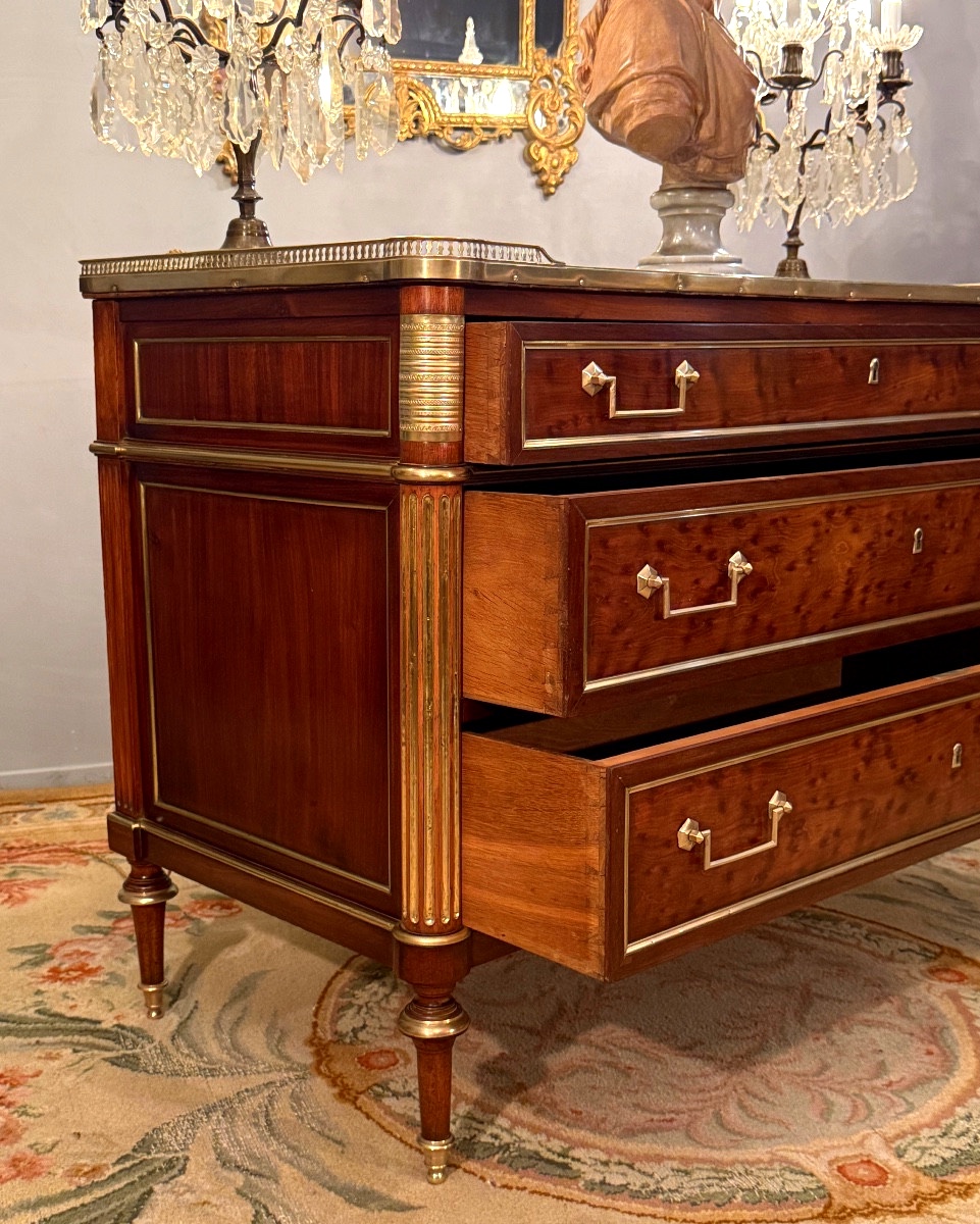 Commode d'Officier En Acajou Moucheté d'Epoque Louis XVI Vers 1780-photo-4