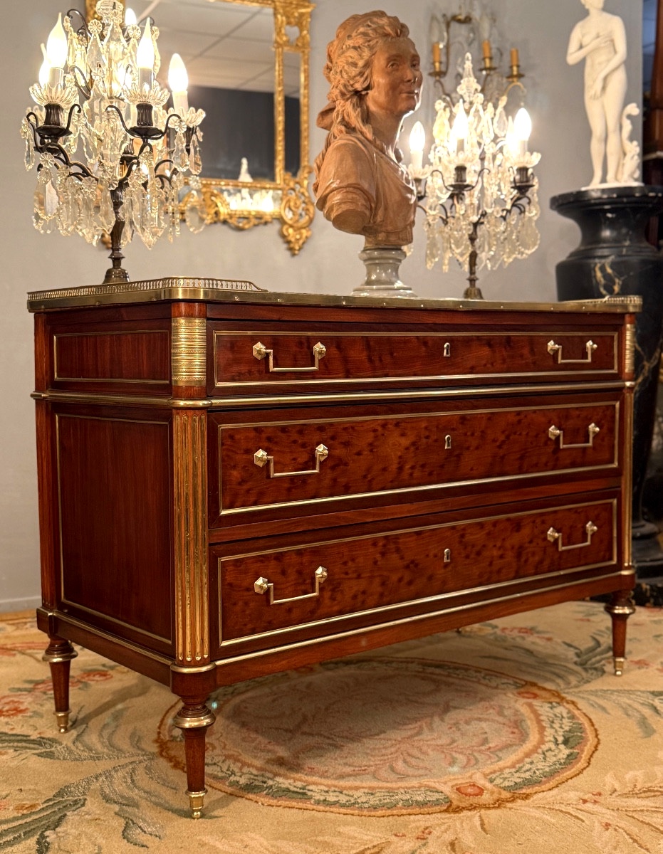 Commode d'Officier En Acajou Moucheté d'Epoque Louis XVI Vers 1780-photo-5