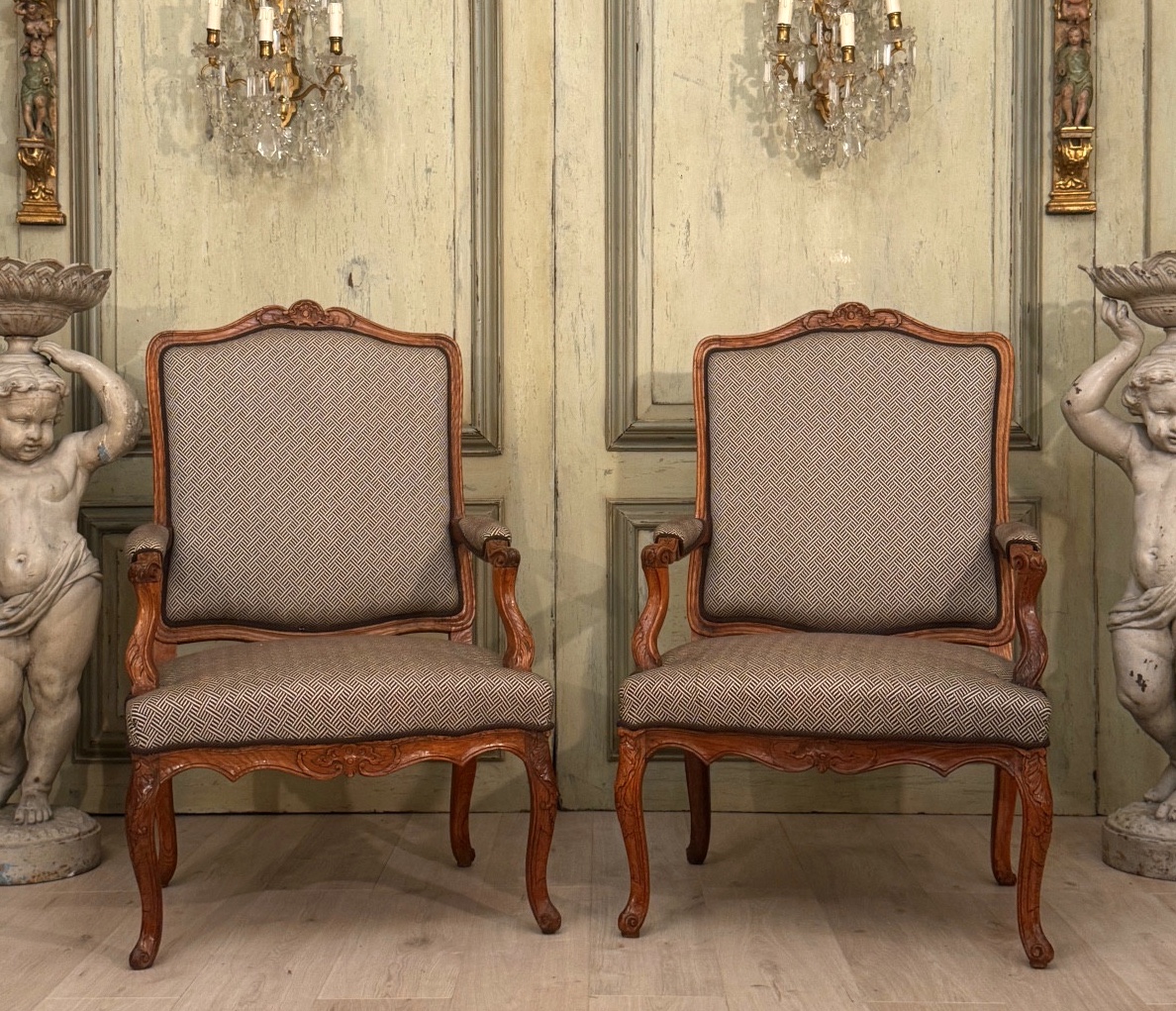 Large Pair Of Regency Period Walnut Armchairs Circa 1720