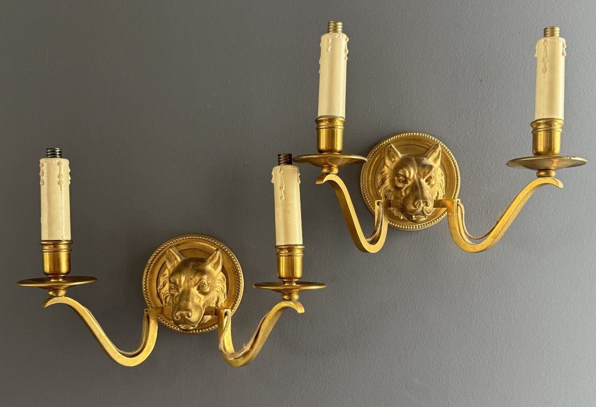 Maison Baguès, Paire d'Appliques En Bronze Doré Vers 1940 - 1950-photo-4