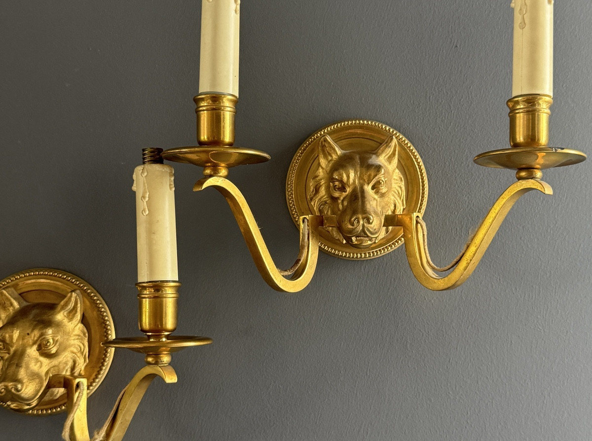 Maison Baguès, Paire d'Appliques En Bronze Doré Vers 1940 - 1950-photo-3