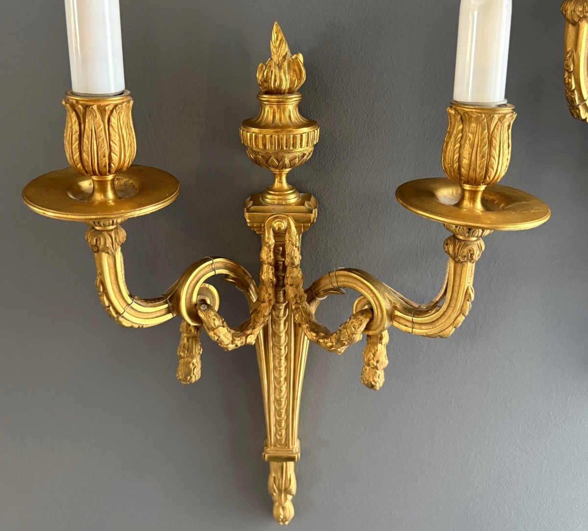 Pair Of Louis XVI Style Gilt Bronze Wall Lights, 19th Century-photo-6