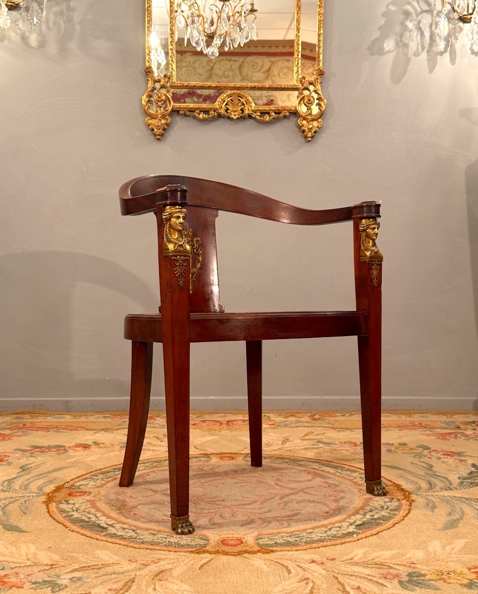 Empire Period Mahogany Desk Chair Return From Egypt Circa 1810-photo-2