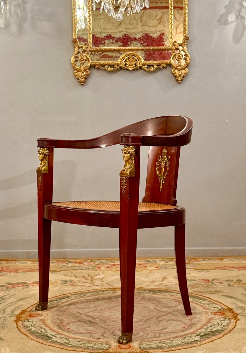 Empire Period Mahogany Desk Chair Return From Egypt Circa 1810-photo-4