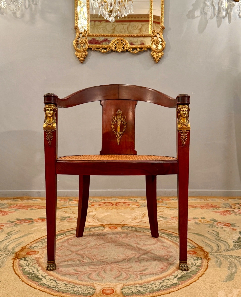Empire Period Mahogany Desk Chair Return From Egypt Circa 1810