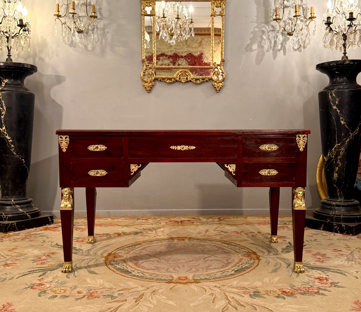 19th Century Empire Style Mahogany Bureau Plat-photo-2