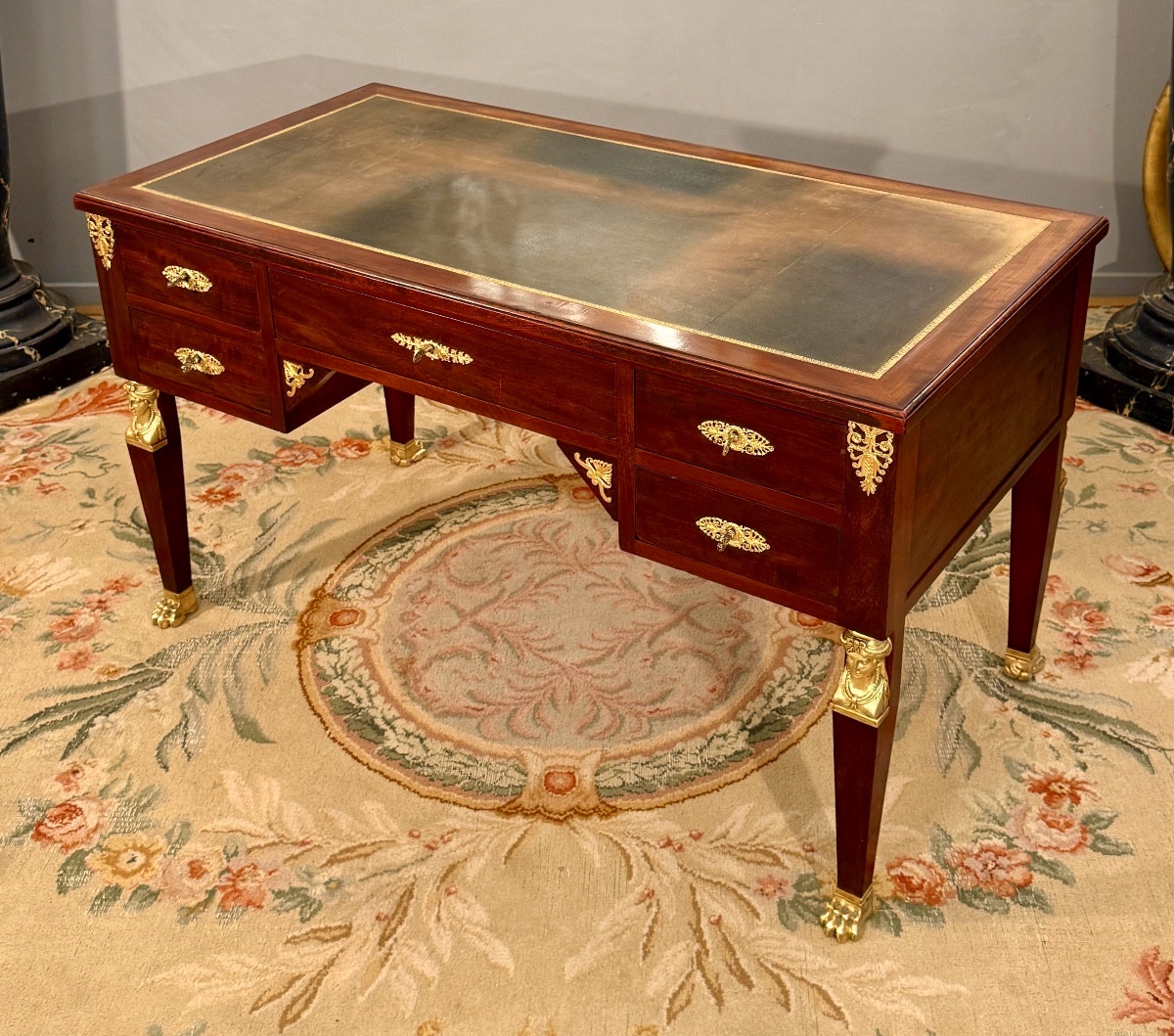 19th Century Empire Style Mahogany Bureau Plat-photo-4