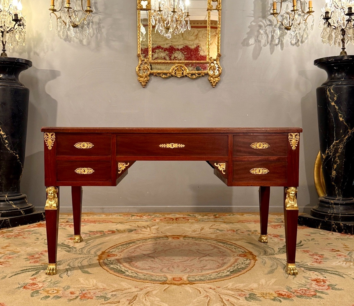 19th Century Empire Style Mahogany Bureau Plat-photo-4