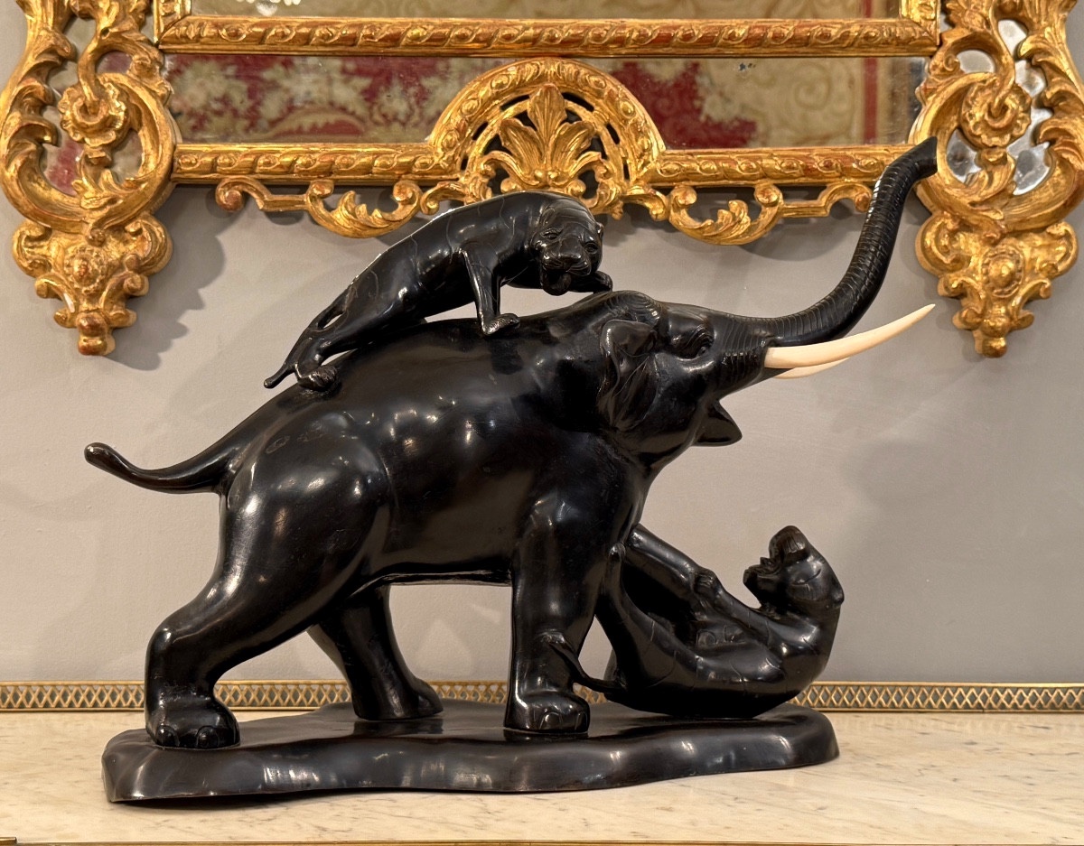 Bronze Elephant Group Sculpture Japan Meiji Period (1868 - 1912)-photo-2