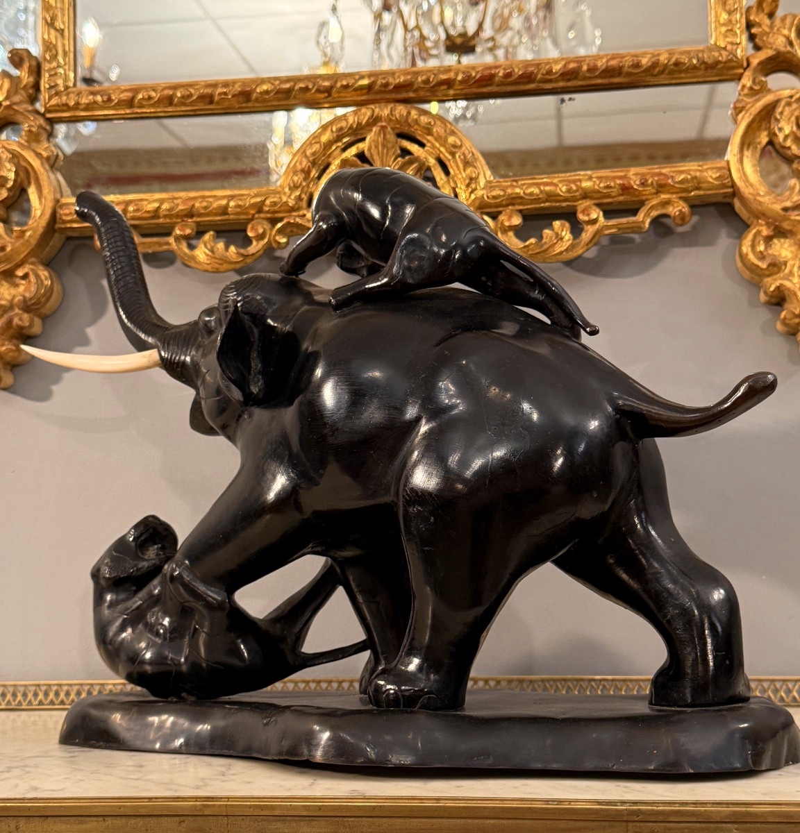Bronze Elephant Group Sculpture Japan Meiji Period (1868 - 1912)-photo-3