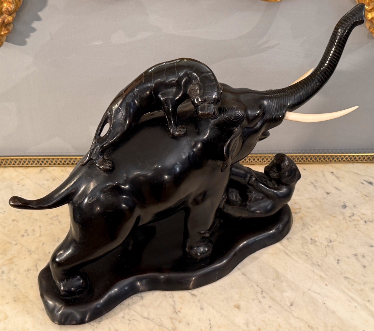 Bronze Elephant Group Sculpture Japan Meiji Period (1868 - 1912)-photo-4