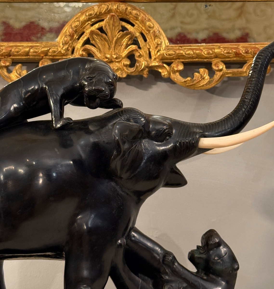 Bronze Elephant Group Sculpture Japan Meiji Period (1868 - 1912)-photo-2