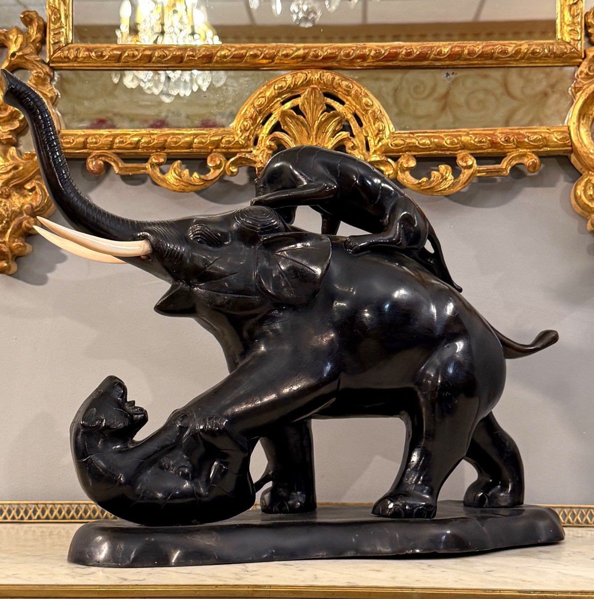 Bronze Elephant Group Sculpture Japan Meiji Period (1868 - 1912)-photo-3