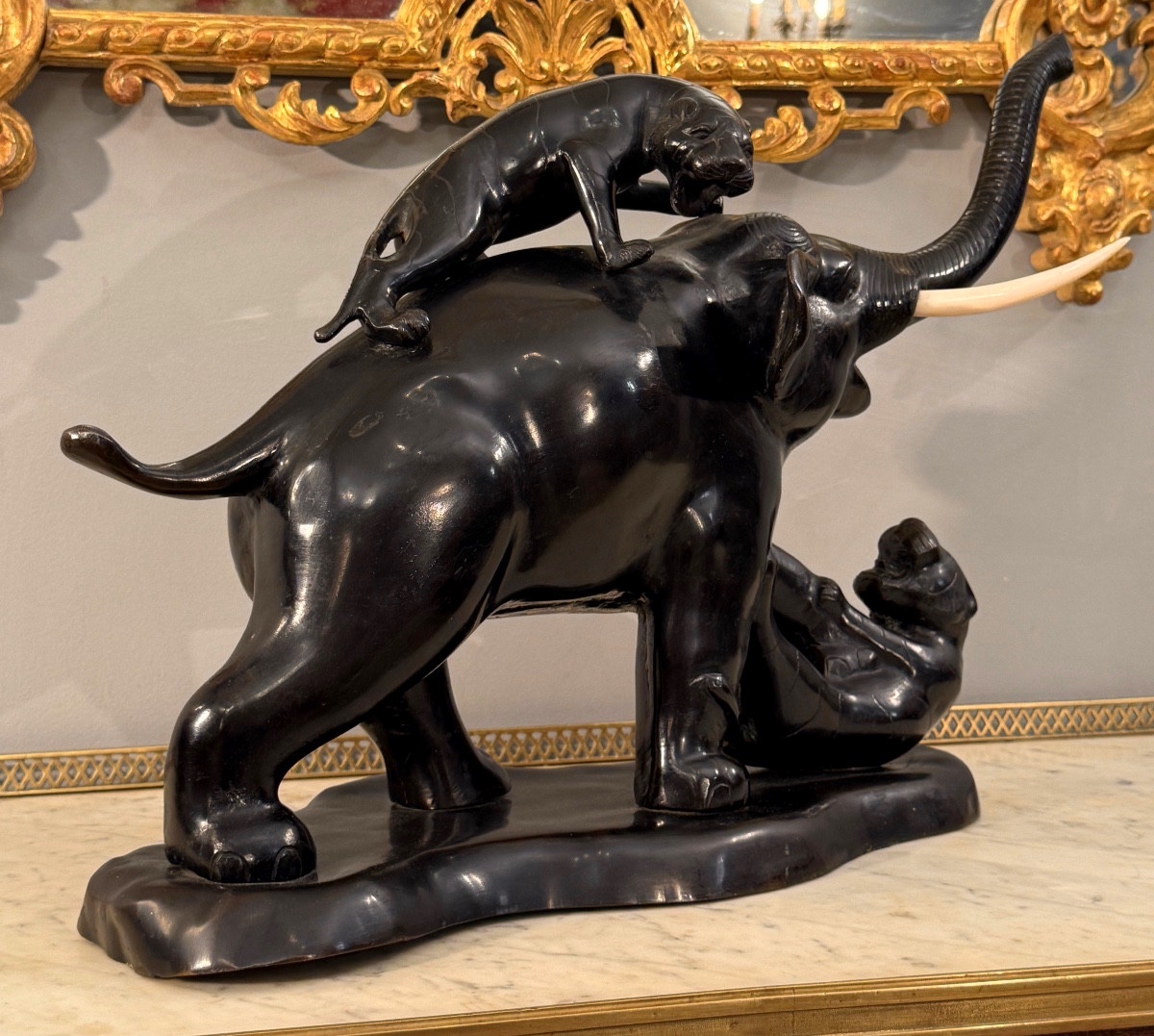 Bronze Elephant Group Sculpture Japan Meiji Period (1868 - 1912)-photo-4