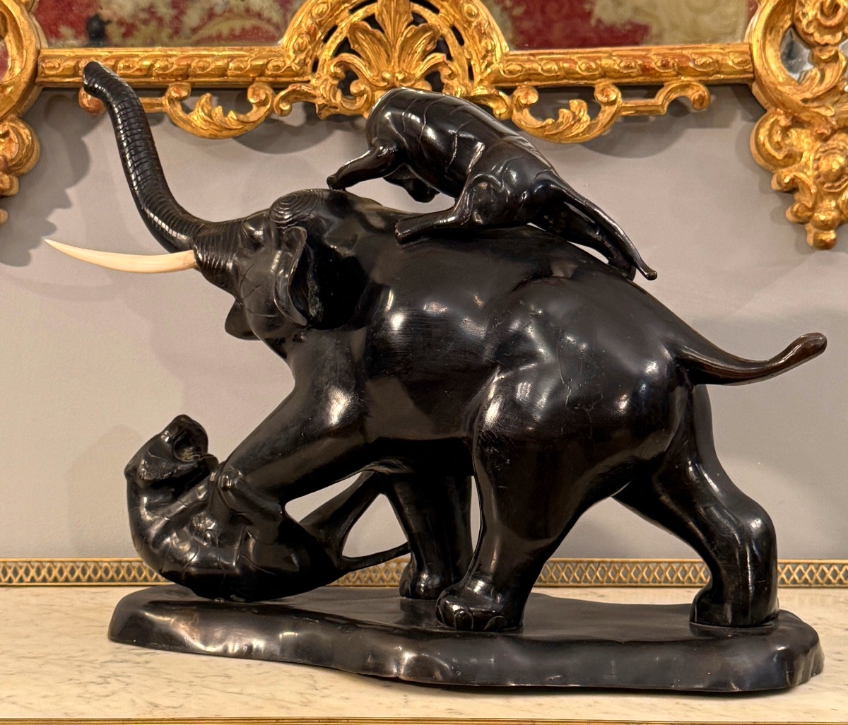 Bronze Elephant Group Sculpture Japan Meiji Period (1868 - 1912)-photo-5