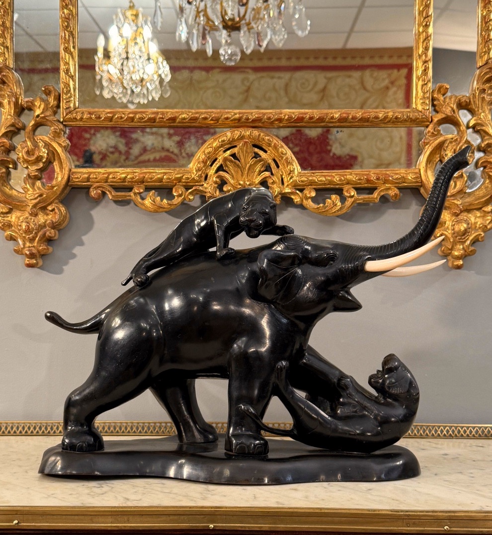 Bronze Elephant Group Sculpture Japan Meiji Period (1868 - 1912)