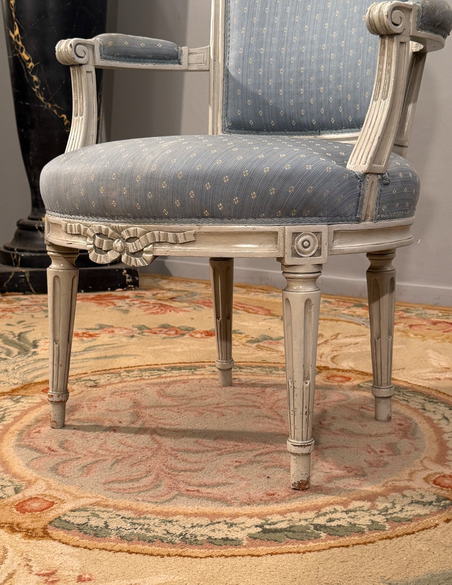 Fauteuil en Bois Laqué d'Epoque Louis XVI, Vers 1780-photo-1