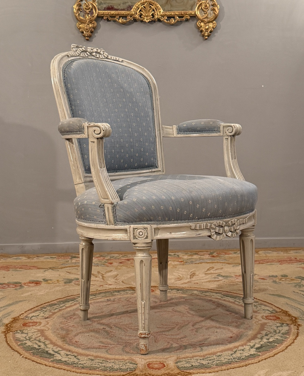 Fauteuil en Bois Laqué d'Epoque Louis XVI, Vers 1780-photo-5