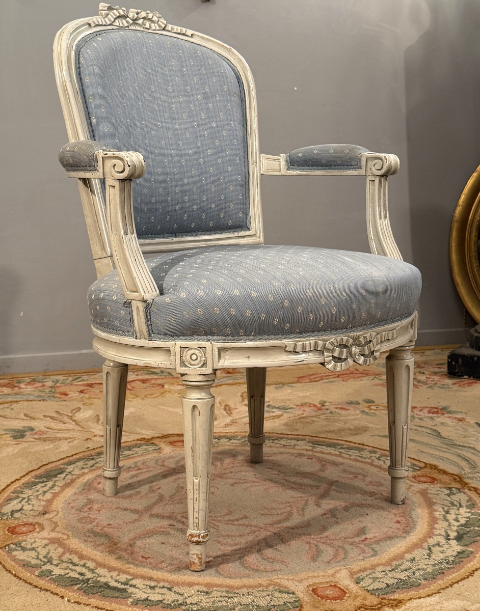Fauteuil en Bois Laqué d'Epoque Louis XVI, Vers 1780-photo-7