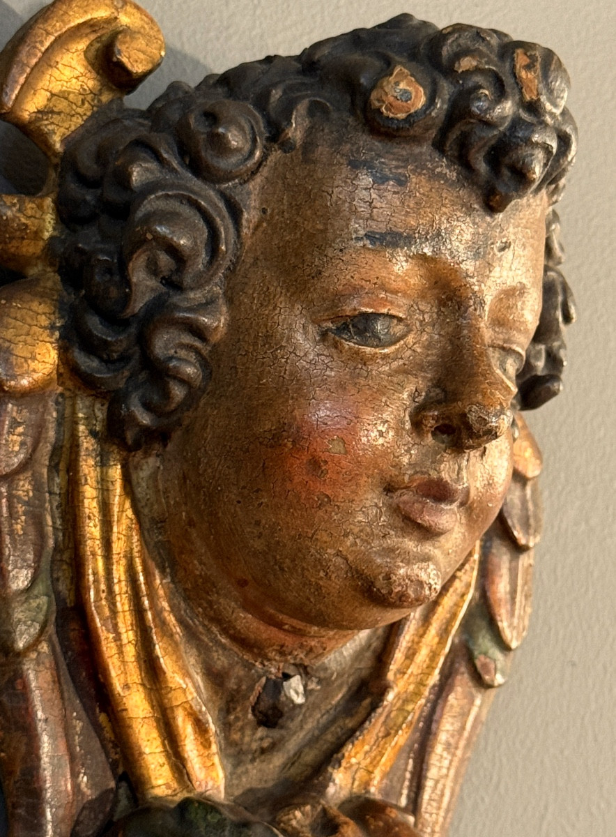 Chérubin en Bois Sculpté Polychrome Epoque XVIIIème -photo-2