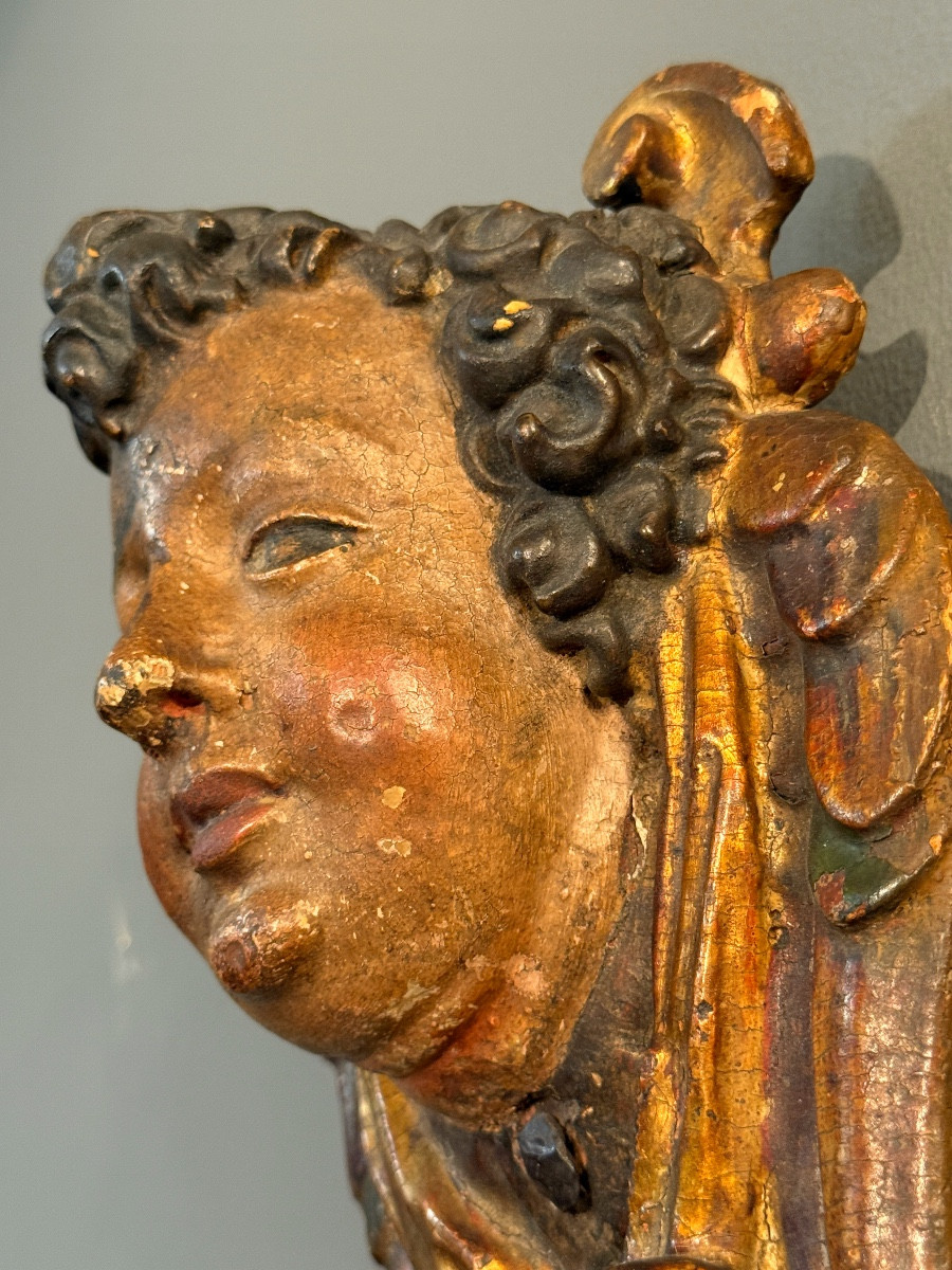 Chérubin en Bois Sculpté Polychrome Epoque XVIIIème -photo-4