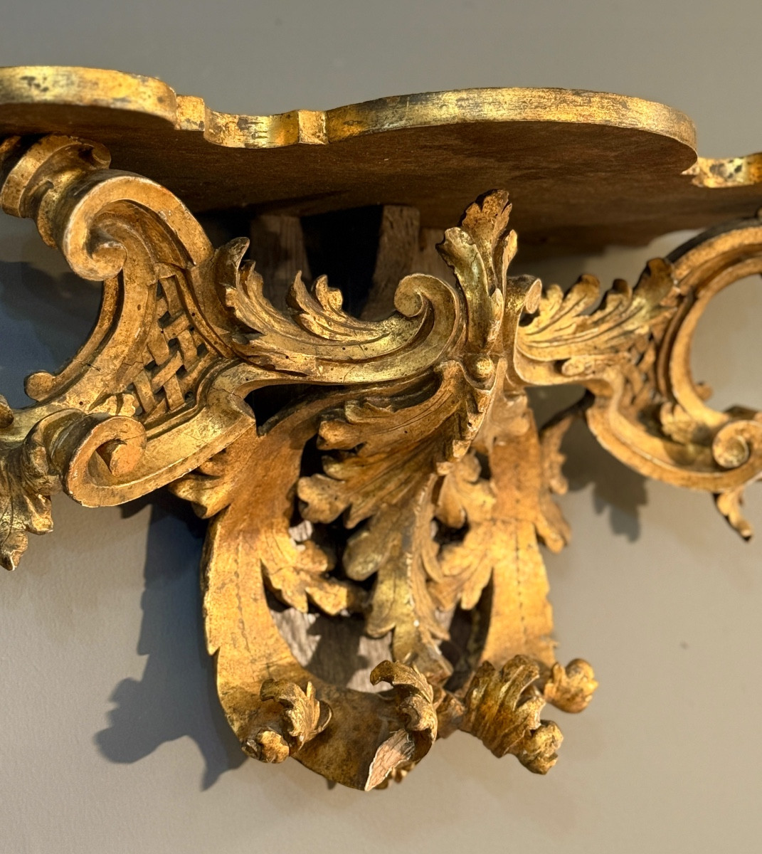 Console d'Applique en Bois Doré de Style Louis XV, XIXème Siècle.-photo-3