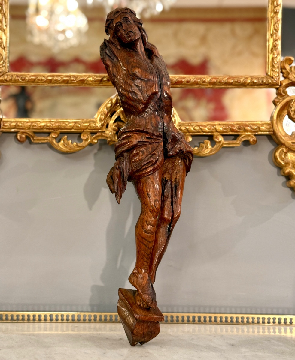 Christ en Bois Sculpté d'Epoque XVIIème Siècle-photo-2
