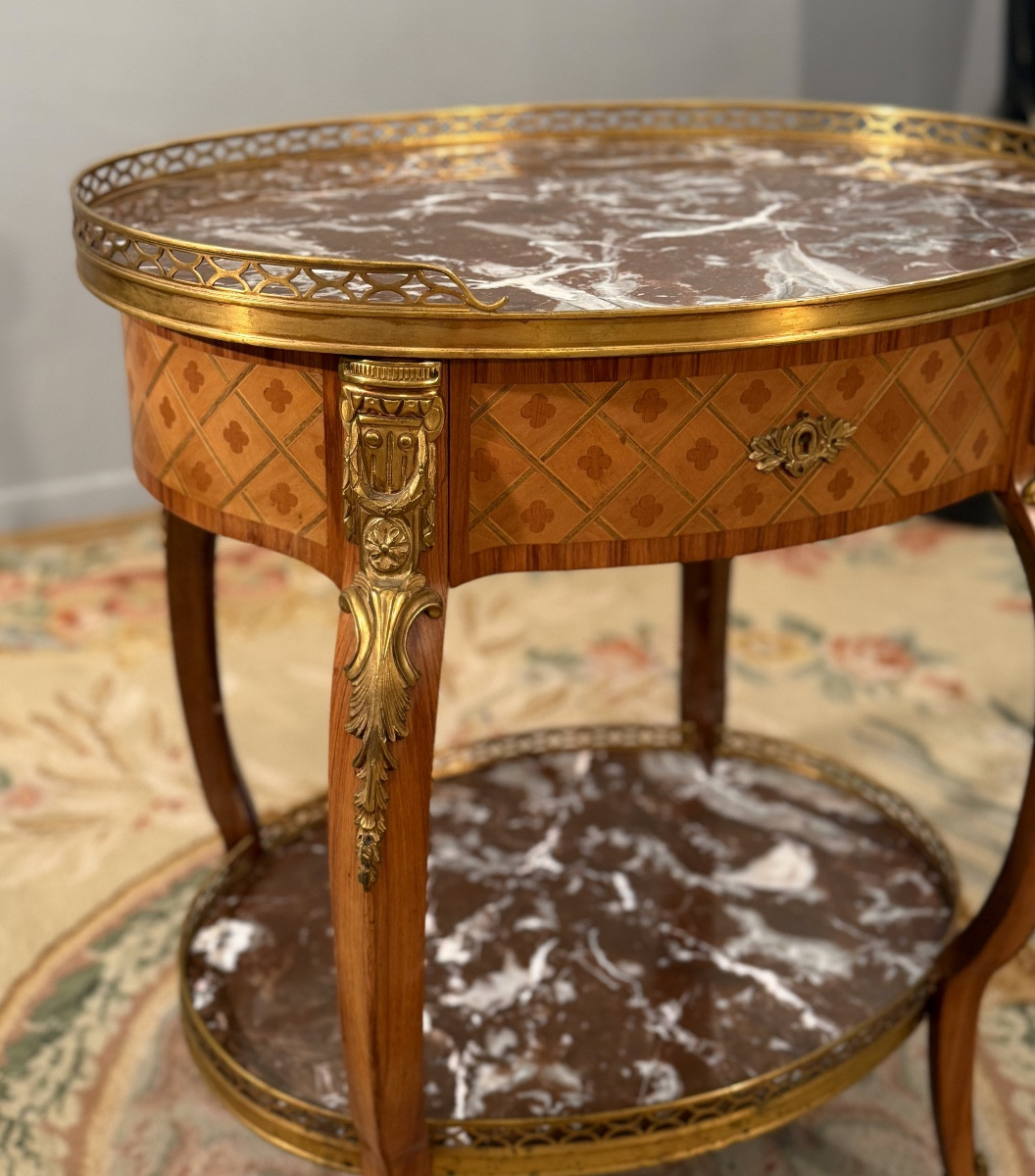 Dlg Alfred Beurdeley, Small Louis XV Style Marquetry Salon Table, Circa 1900-photo-3