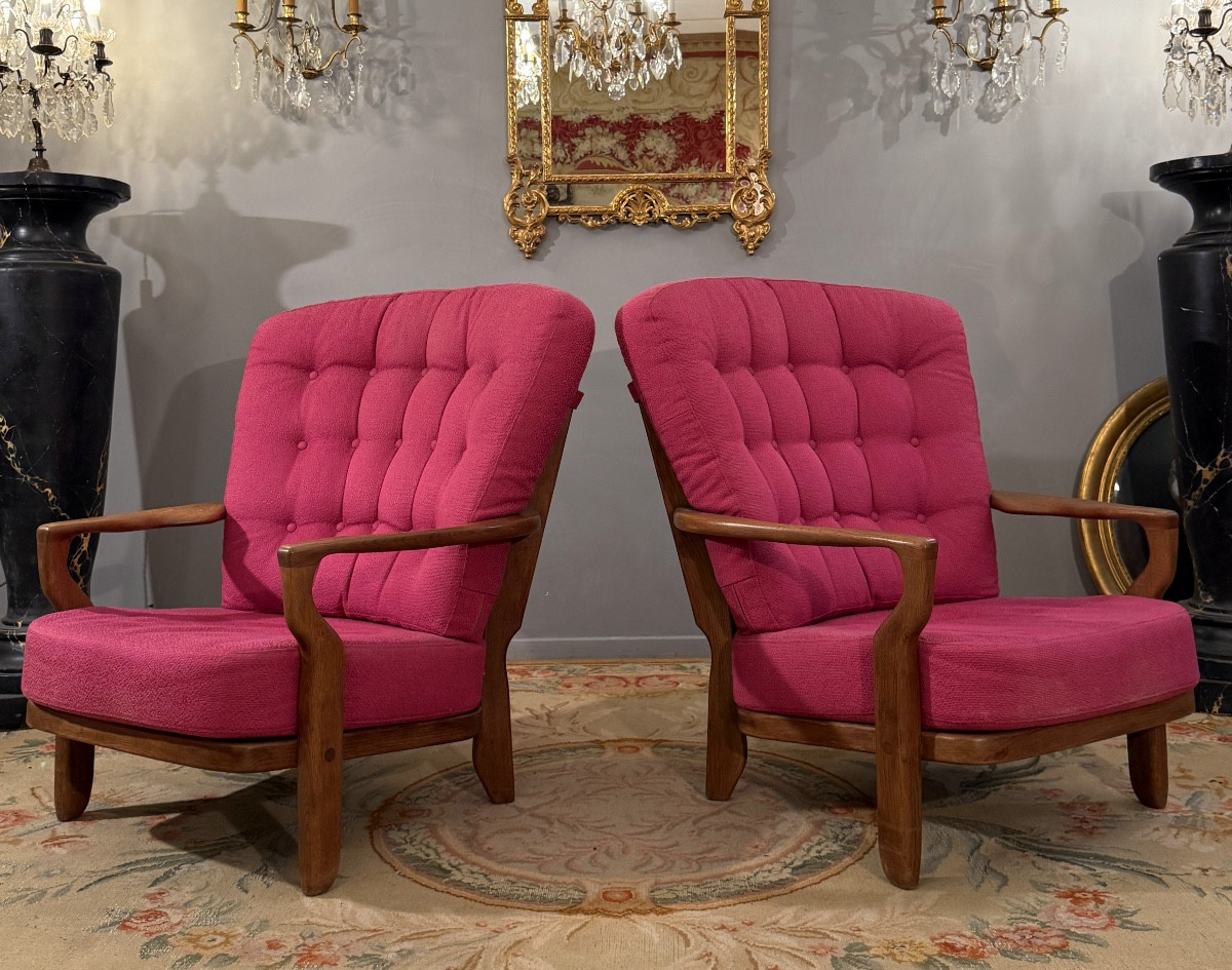 Guillerme Et Chambron, Pair Of Grand Confort Armchairs Circa 1960-photo-3